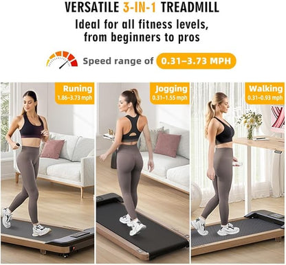 Maksone Portable Walking Pad with Remote Control,Wooden Office Treadmill for Home&Work，LED Dispaly Under Desk Treadmill