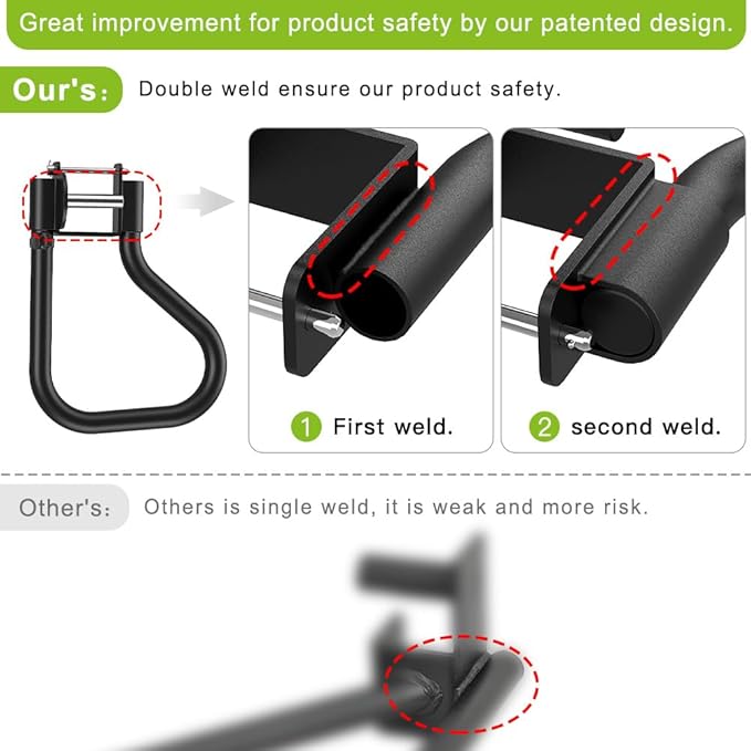 SELEWARE Solid Dip Bar Attachment for 2" x 2" or 3" x 3" with 1", 1/2" or 5/8" Hole Power Cage Squat Rack, Set of 2 Dip Bar Muti-Grip Handles for Strength Training, Double Welding Design