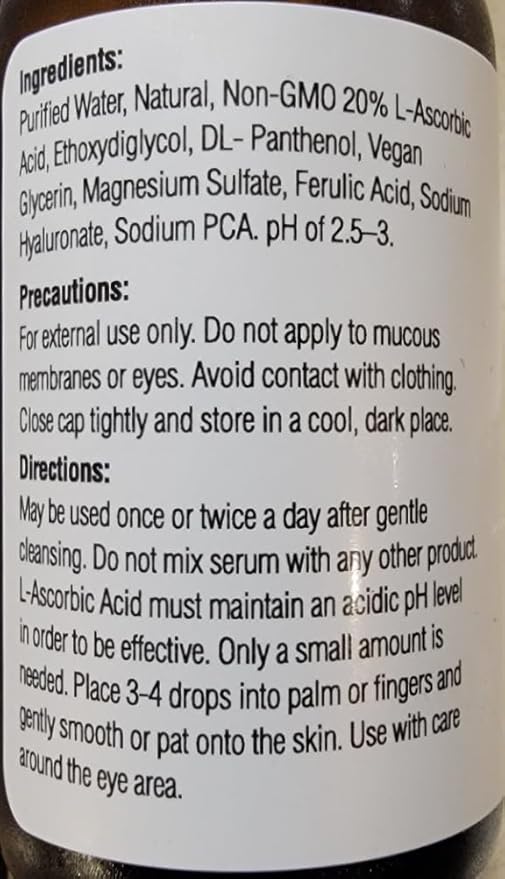 NuFountain® C20® Ferulic HAND CRAFTED C20 L-Ascorbic Acid Serum. Made Fresh When Ordered
