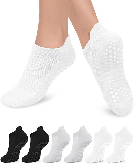 3/6 Pairs Grip Pilates Socks for Women, Non-slip Yoga Athletic Socks for Barre Ballet Barefoot Workout Hospital