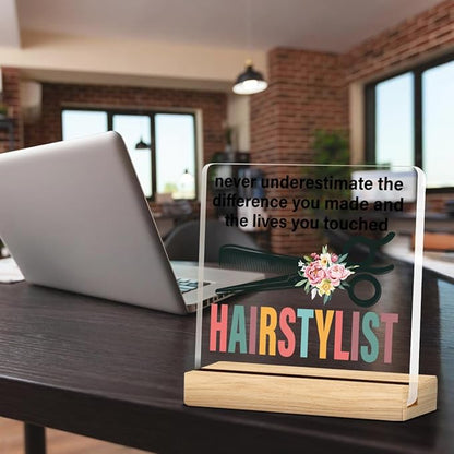 Hairstylist Gifts Hairdresser Gifts for Women, Retirement Gifts Thank You Gifts for Hair Stylist Hairdressers Hairstylist Never Underestimate the Difference Acrylic Desk Plaque Sign Salon Decor