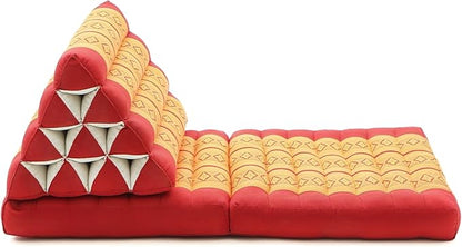 LEEWADEE 2-Fold Mat with Triangle Cushion – Comfortable TV Pillow, Foldable Mattress with Cushion Made of Eco-Friendly Kapok, 45 x 20 inches, Orange red