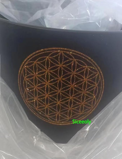 8" C Note 528HZ Flower of Life Black Crystal Singing Bowl Frosted Quartz Root Base Chakra Meditation Sound Healing with Durable Carrying Case Suede Striker O-ring