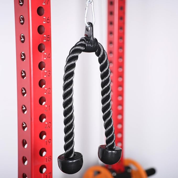 Double Length Tricep Rope for Cable Machines - 55 Inch Heavy Duty Pulldown Attachment, 4ft 7in Gym Strength Training Accessory & Home Workout Equipment