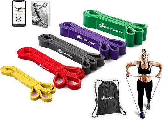 INTENT SPORTS Pull Up Assist Bands – Assistance and Resistance Bands for Pull-Up, Fitness, Body Stretching, Mobility Work, Weightlifting, Heavy Duty - Single/Set – Exercise Videos - eBook!