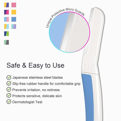 Face Razors for Women, Dermaplane Razor for Women Face, Eyebrow Razor, Dermaplaning Tool, Skin Safe Microblades, Peach Fuzz Remover (9ct, Aegean Frost)