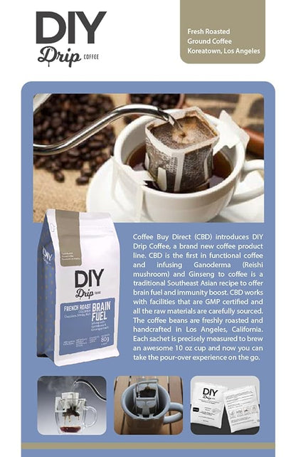DIY Drip Coffee Brain Fuel, French Roast Colombia, 1 Pack x 4 single serve; 40gram, $1.95 per serving. BUY 5 OR MORE GET $2 REBATE. NO ACTION REQUIRED.