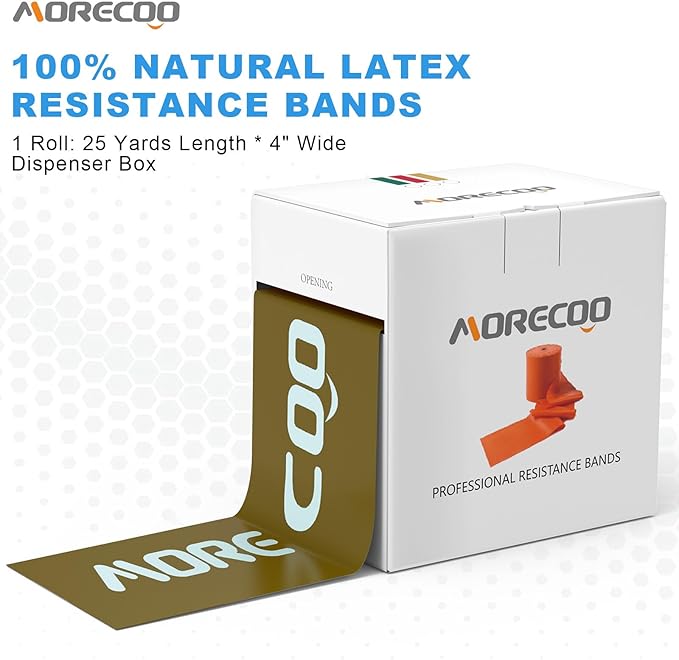 MORECOO Risistance Bands, 25 Yard Roll Professional Latex Stretch Bands for Physical Therapy, Elastic Bands for Upper & Lower Body Exercises, Lower Pilates, Home Workouts & Rehab, Core Exercise