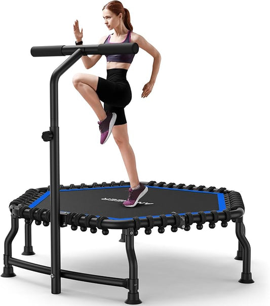 ANCHEER 50" Rebounder Trampoline for Adults- 2025 Foldable Mini Trampoline with Bar- Exercise Trampoline for Adults, Max Load 560lbs, for Indoor/Garden Workout