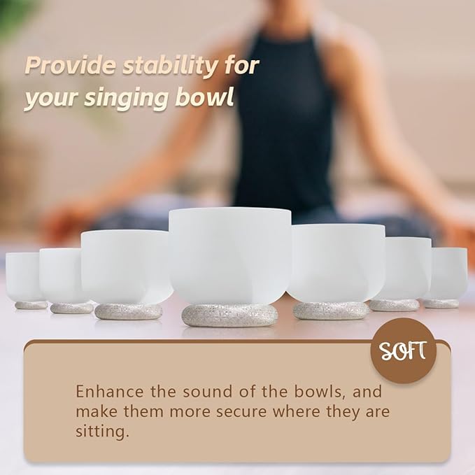 7 Pcs Singing Bowl Cushion Set for 6-12" Tibetan Singing Bowls, Handmade Silk Brocade Round Cushion Pillow for Meditation Sound Healing and Crystal Sound Bowls Accessories(Silver)