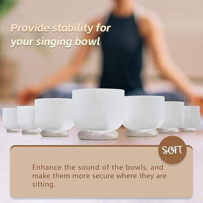 7 Pcs Singing Bowl Cushion Set for 6-12" Tibetan Singing Bowls, Handmade Silk Brocade Round Cushion Pillow for Meditation Sound Healing and Crystal Sound Bowls Accessories(Silver)