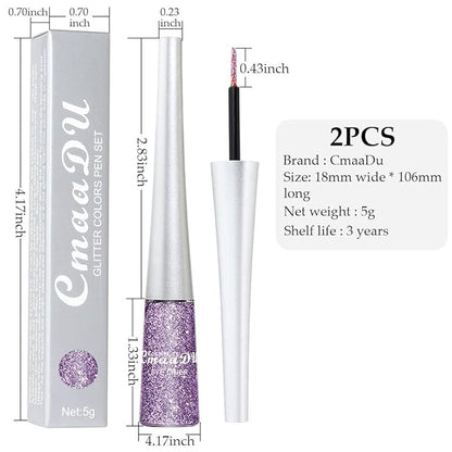 evpct 2Pcs Royal Blue Purple Liquid Glitter Eyeliner Set, Shimmery Finish