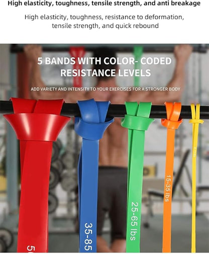 Pull Up Assist Bands Set, 5 Resistance Bands 15-125 lbs, Exercise Bands with Storage Bag, Workout Fitness Training