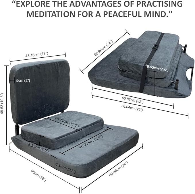 Zen Zone 90° Buddha Yoga Meditation Floor Chair Premium and Foldable with Fixed Back Support Chair Dark Grey