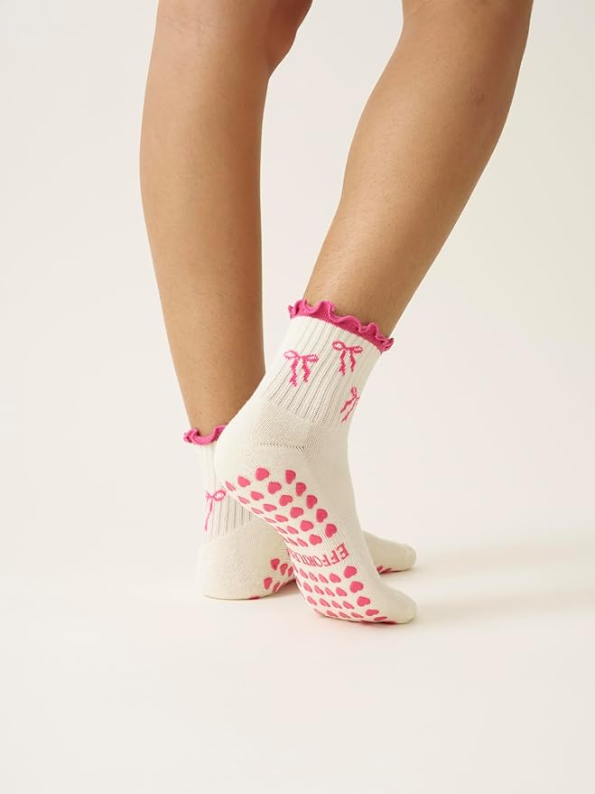 Crew Half Calf Grip Socks, Cutest Fruits Pilates Socks, Ruffle socks, Non-Slip, Barre Yoga Fitness