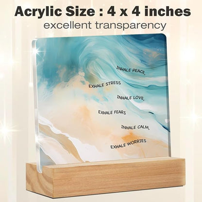 Mental Health Art Desk Decor, Watercolor Motivational Therapy Desk Signs Inhale Exhale Acrylic Desk Plaque Sign Counseling Office Classroom Home Decoration 4 x 4 Inches