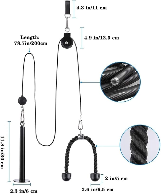 Cable Pulley System Home Gym, LAT Pull Down Weight Pulley System Gym Fitness DIY Loading Pin Weight Lifting Triceps Rope Workout Adjustable Length Pulley Cable Machine Attachments for Home Gym