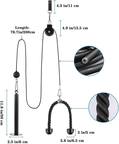 Cable Pulley System Home Gym, LAT Pull Down Weight Pulley System Gym Fitness DIY Loading Pin Weight Lifting Triceps Rope Workout Adjustable Length Pulley Cable Machine Attachments for Home Gym