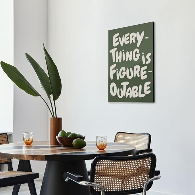 Everything is Figureoutable Motivational Canvas Wall Art Print Uplifting Quote Inspirational Art Poster Green Office Affirmation Wall Decor Minimalist Picture Painting Home Decor 24x36inch Framed