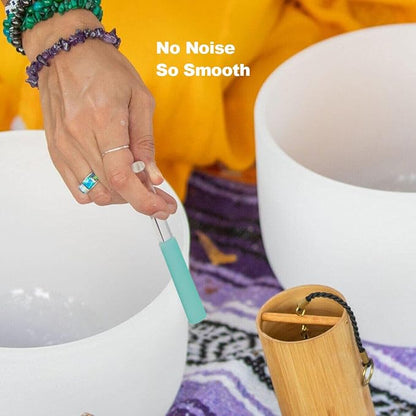 Singing Bowl Mallet Clear Acrylic Base Silicone Rubber Striker Mallet for Playing Quartz Crystal Singing Bowl with Bundle Pocket(Green)