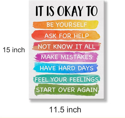 Motivational Classroom Wall Art It's Okay to Not be Okay Poster Print Canvas Wall Decor for Homeschool Playroom School 12x15 Inch Framed