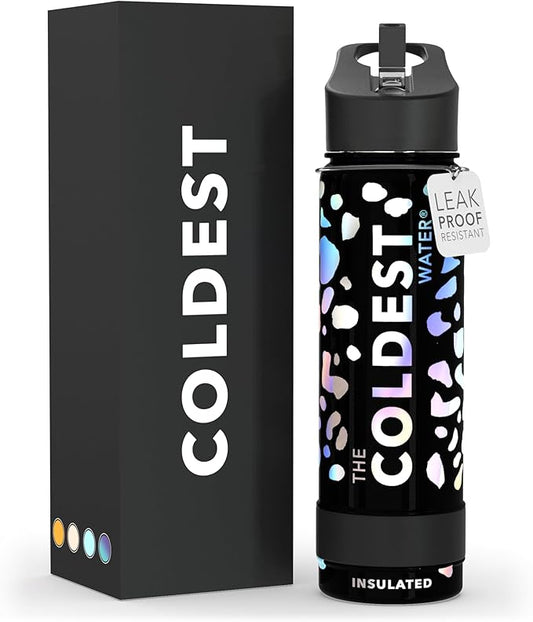 Coldest Insulated Water Bottle with Straw Lid - Stainless Steel Metal Insulated Bottle for Men & Women (Moonlight Leopard, 24 oz)
