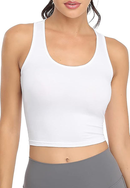 Porvike Sports Crop Tank Tops for Women Cropped Workout Tops Racerback Running Yoga Tanks Cotton Sleeveless Gym Shirts 3 Pack