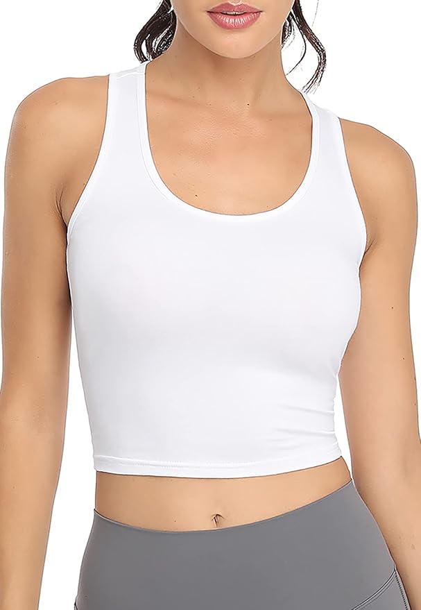 Porvike Sports Crop Tank Tops for Women Cropped Workout Tops Racerback Running Yoga Tanks Cotton Sleeveless Gym Shirts 3 Pack