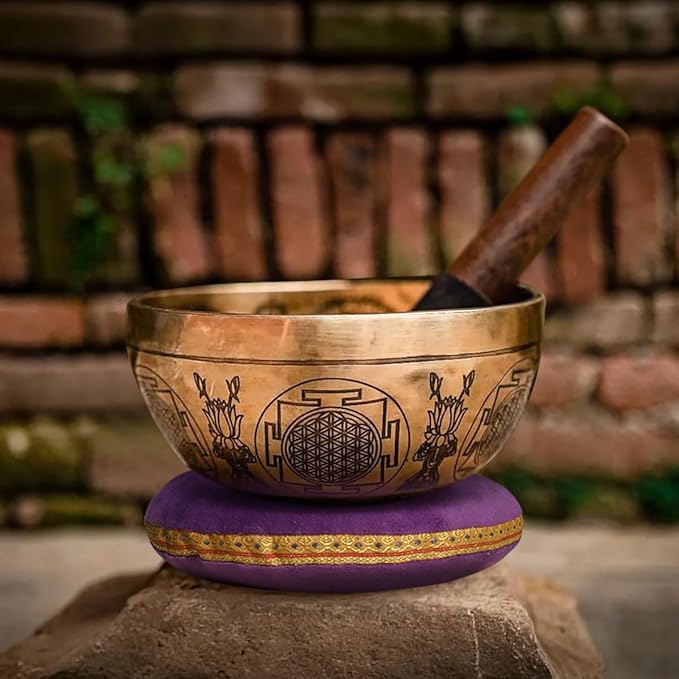 Singing Bowl Cushion for Tibetan Singing Bowls, Handmade Silk Brocade Round Cushion Pillow for Sound Healing and Crystal Sound Bowls Accessories(Purple,7.5 Inch)