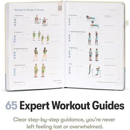 The Weightlifting Transformation Gym Buddy Journal by Habit Nest. 12-Week Trainer & Progress Tracker. Requires Full Gym Equipment. 65 Video Guided Workouts with Sets, Reps & Tracking Space.