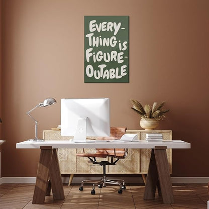 Everything is Figureoutable Motivational Canvas Wall Art Print Uplifting Quote Inspirational Art Poster Green Office Affirmation Wall Decor Minimalist Picture Painting Home Decor 24x36inch Framed