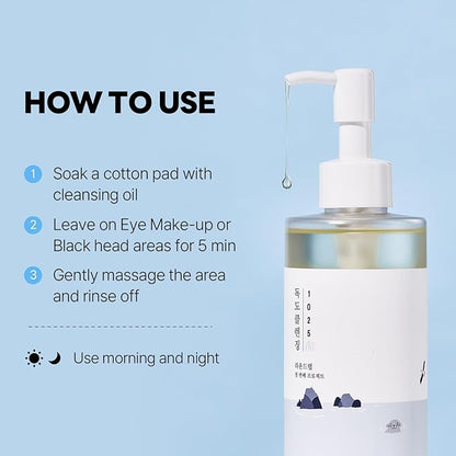 ROUND LAB 1025 Dokdo Cleansing Oil 6.76 Fl Oz, Facial Oil Cleanser for Face, Deep Pore Cleansing, Makeup Blackhead Impurities Remover, Easy to Wash Off No Oily Residue, Korean Skin Care