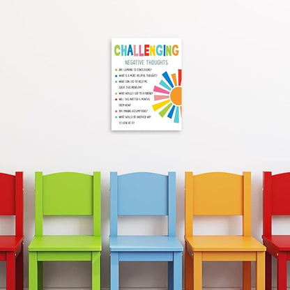 YEOION Challenging Negative Thoughts Wall Decor,Growth Mindset Wall Art Canvas Frame Print for Mental Health Therapy Office School Counselor Wall Decor