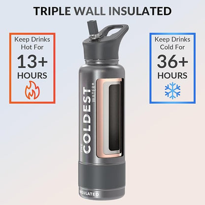Coldest Insulated Water Bottle with Straw Lid - Stainless Steel Metal Insulated Bottle for Men & Women (Stardust Glitter, 40 oz)