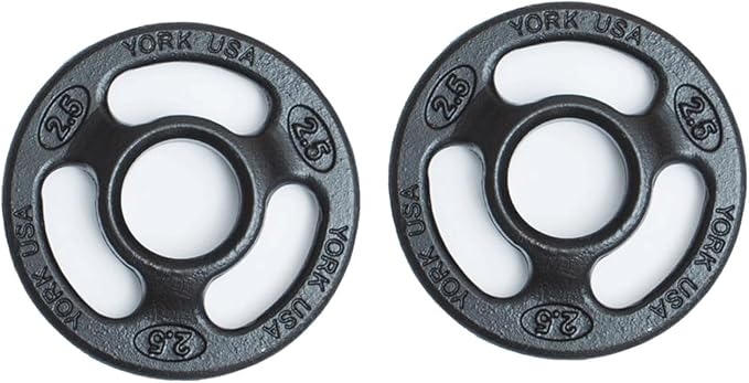 York Barbell 2" ISO-Grip Steel Olympic Weight Plates (2.5 lb, 5 lb, 10 lb pair) – Durable Steel Composite, Casting Coating, 3-Grip Anti-Pinch Design for Safe, Easy Handling – Home & Commercial Use