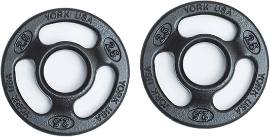 York Barbell 2" ISO-Grip Steel Olympic Weight Plates (2.5 lb, 5 lb, 10 lb pair) – Durable Steel Composite, Casting Coating, 3-Grip Anti-Pinch Design for Safe, Easy Handling – Home & Commercial Use