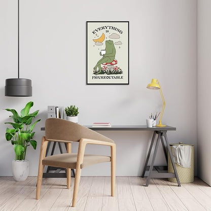 Everything is Figureoutable Motivational Canvas Wall Art Print Frog with Coffee Quote Inspirational Art Poster Mental Health Home Office Affirmation Wall Decor Minimalist Picture 8x12inch black framed