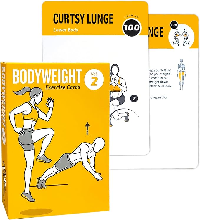 Bodyweight Workout Cards, 62 Exercises Cards Deck Large Size 5" x 3.5" Fitness Cards for Women & Men, Beginner Fitness Guide to Training Exercises at Home or Gym (Bodyweight,Vol 2)