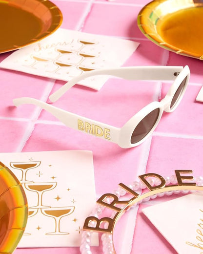 xo, Fetti White + Gold Bride Sunglasses | Bachelorette Party Sunnies, Engagement Decorations, Bridal Shower Accessory, Bach Supplies, Bridesmaid Favors, Bride To Be Gift