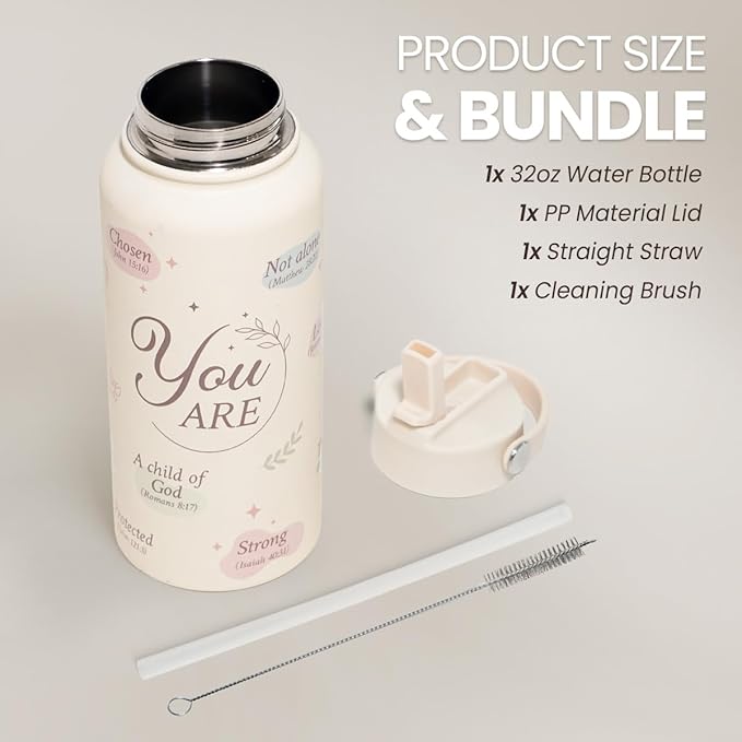 Christian Water Bottle 32oz Stainless Steel Insulated with Lid, Inspiration Gifts for Women, Religious Gifts for Mom Friends Ladies Sisters on Birthday Mother's Day Christmas