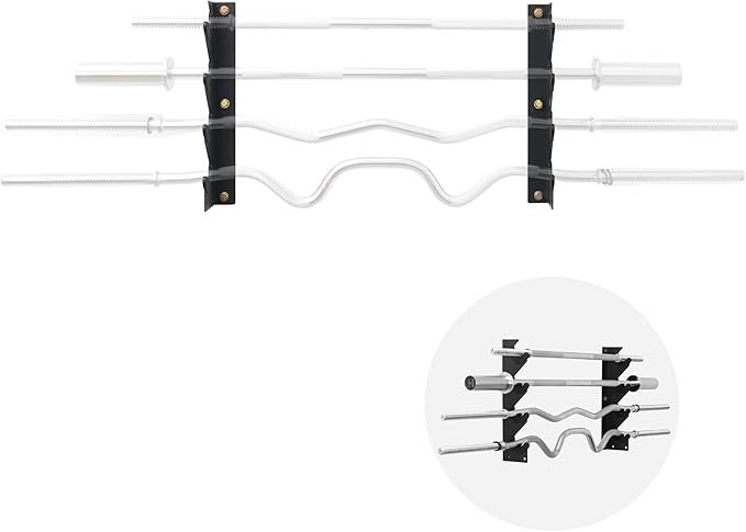 Olympic Wall Mounted Barbell Storage Rack Holder Stand Hanger for Olympic Barbell, Curl bar,Home, Commercial, Garage Gym (4 bars)