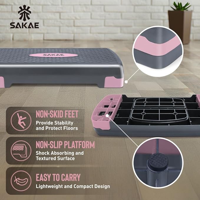 SAKAE Exercise Step Platform Set with Ankle Weights & Measuring Tape, Adjustable Height 2 Level Risers Workout Step Trainer, Aerobic Steppers for Home Gym Exercise Fitness Workout, Multiple Colors