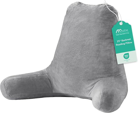 Sasttie 25-inch Reading Pillows for Sitting in Bed Adult, Jumbo Velvet Back Pillow Bed Sitting Up, XL High Back-Rest Support Cushion for Sit Up on Couch & Floor, Oeko-Tex Certified, Dark Grey