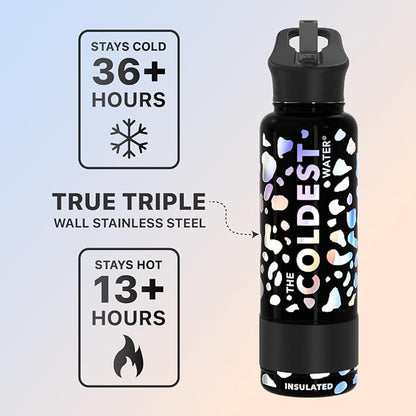 Coldest Insulated Water Bottle with Straw Lid - Stainless Steel Metal Insulated Bottle for Men & Women (Moonlight Leopard, 40 oz)