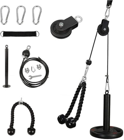 Cable Pulley System Home Gym, LAT Pull Down Weight Pulley System Gym Fitness DIY Loading Pin Weight Lifting Triceps Rope Workout Adjustable Length Pulley Cable Machine Attachments for Home Gym