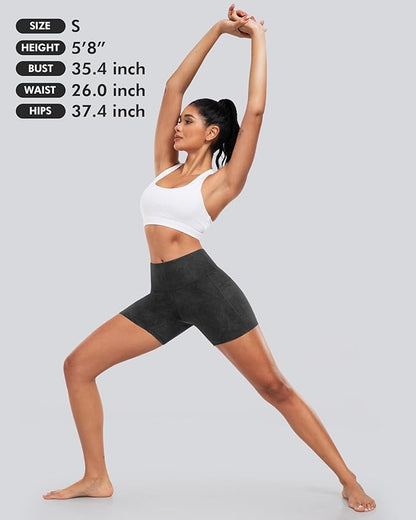CHRLEISURE Womens Biker Yoga Shorts with Pockets: High Waisted Tummy Control Spandex Workout Athletic Gym Shorts 4 Packs