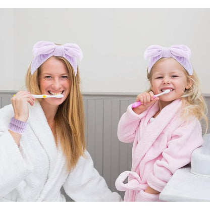 VELSCRUN Spa Headbands for Wash Face, Makeup Headband, Facial Skincare Headbands, 5 Pcs Purple Puffy Sponge Spa Headband Bow Tie Hair Band Hair Clips Wristband Set Women Girls Accessories