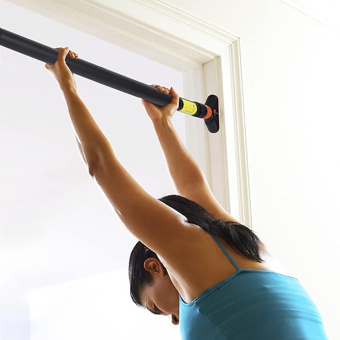 Pull Up Bar for Doorway, Strength Training Pull-up Bars,No Screws Required, Max Load 440 LBS Chin Up Bar With Level Meter and Adjustable Width for Home Gym Upper Body Workout,Orange and Black