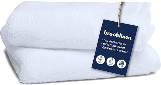 Brooklinen Super-Plush Turkish Cotton Bath Towels Set of 2 Cotton, 820 GSM, Machine Washable, Perfect Bath Towels for Bathroom, Spa & Shower (30" x 58", White)
