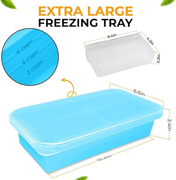 (2 Pack) Large Silicone Freezer Containers For Soup, Pasta Sauce, Leftovers, Broth & More - 6 Cup Reusable BPA Free Non Plastic Food Storage Freezing Ice Trays With Lids & Measurement Lines